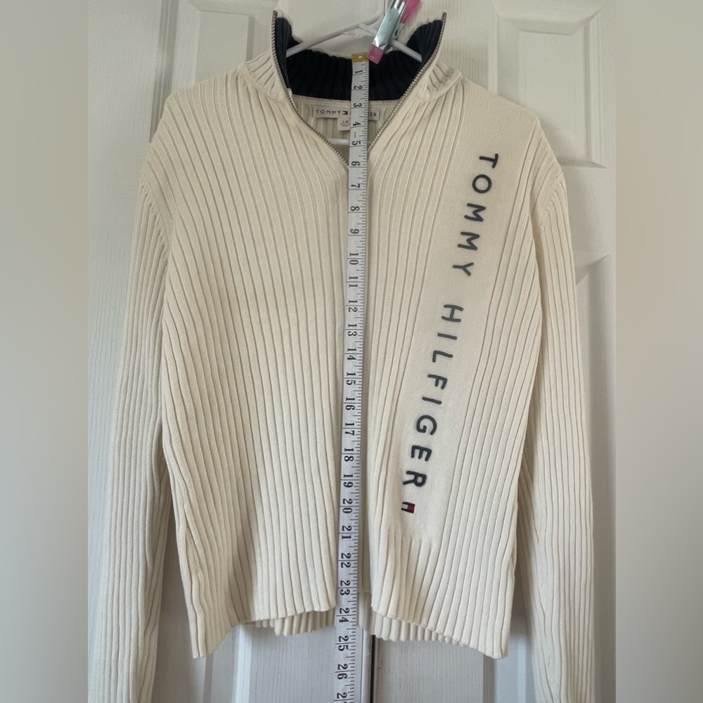 Vintage sweater cardigan Tommy Hilfiger size large ivory . 100 cotton
